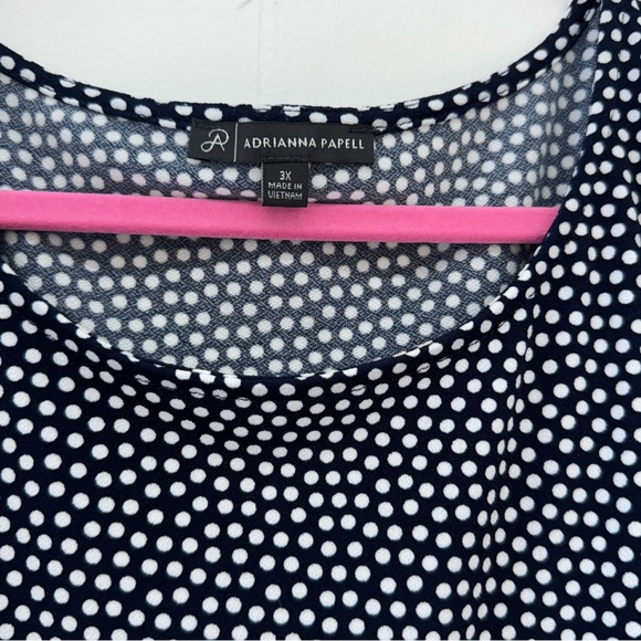 Women's 3X Adrianna Papell Pullover Navy & White Dot Ruffle Blouse Flare Sleeve - Picture 3 of 10